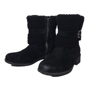 UGG Blayre ll Women's Black Suede Leather Faux Fur Winter Ankle Boots Size 6.5